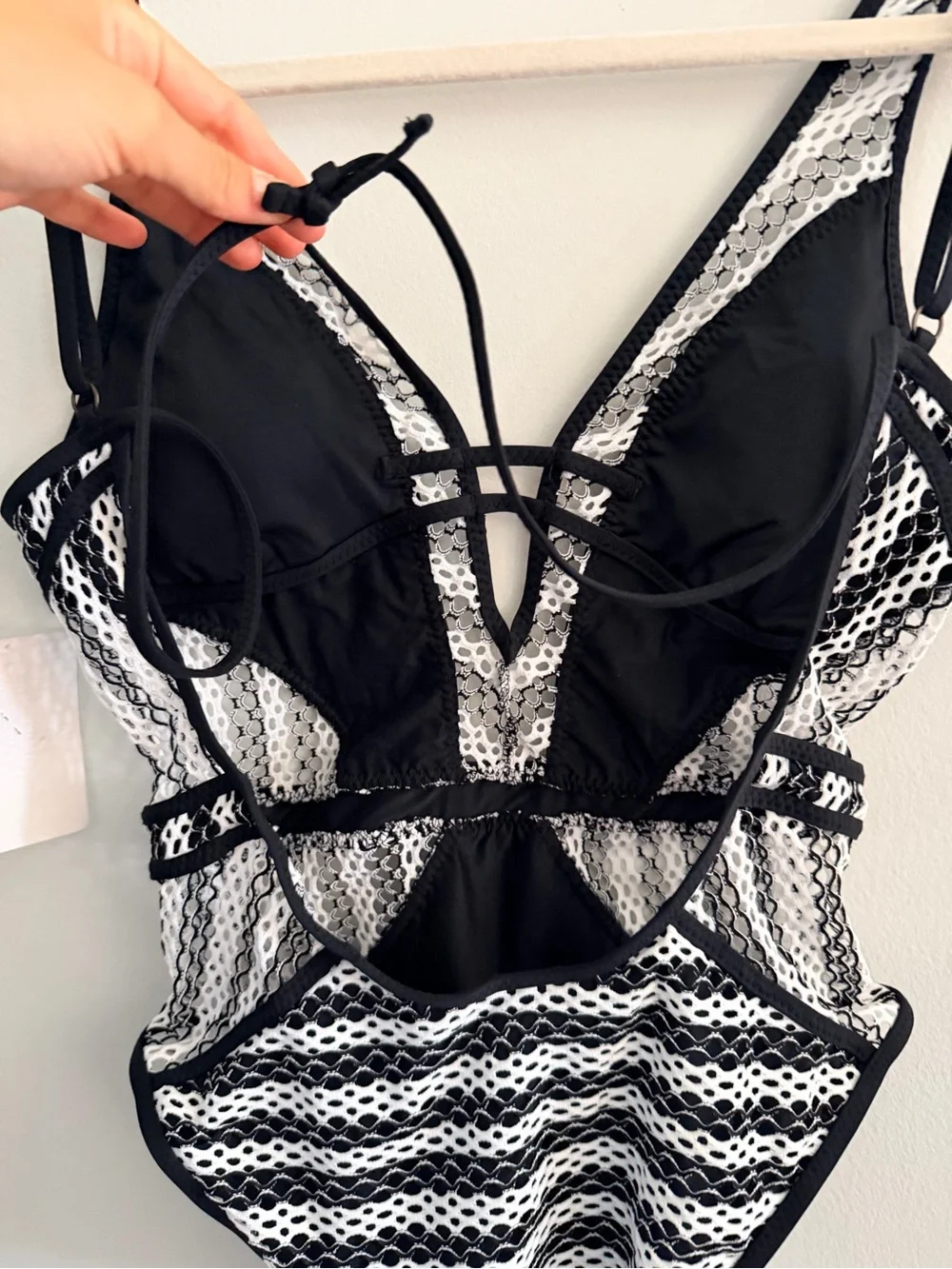 BECCA Black and White Striped One-Piece Swimsuit